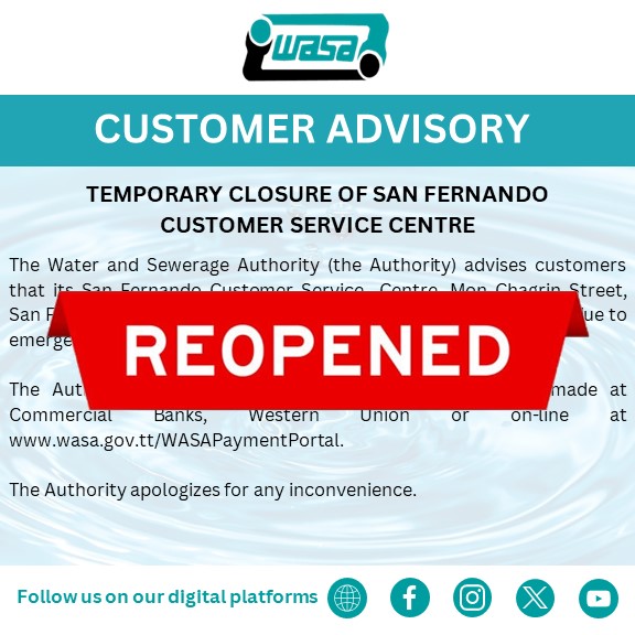 Customer Advisory - San Fernando Customer Service Centre Reopened 2025-10-30